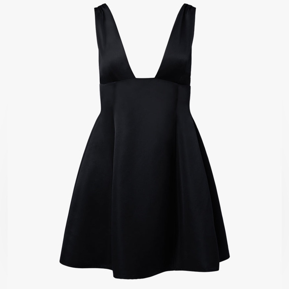 WeWoreWhat V-Neck Mini Dress in Duchess Satin Black - Size 12 - Picture 5 of 15